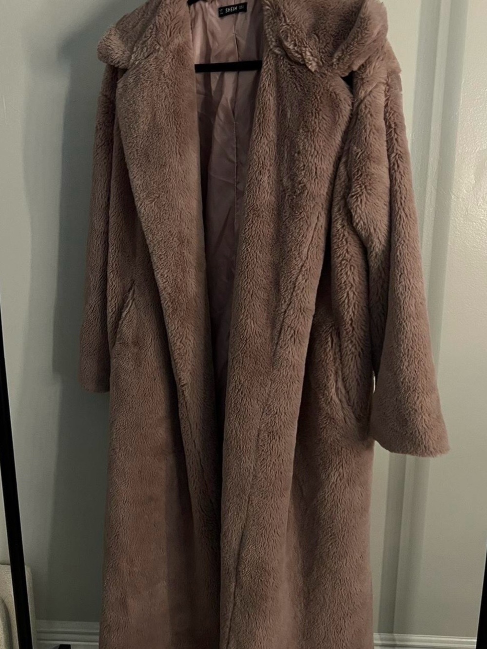 SHEIN Plush Teddy Coat in Mauve Taupe